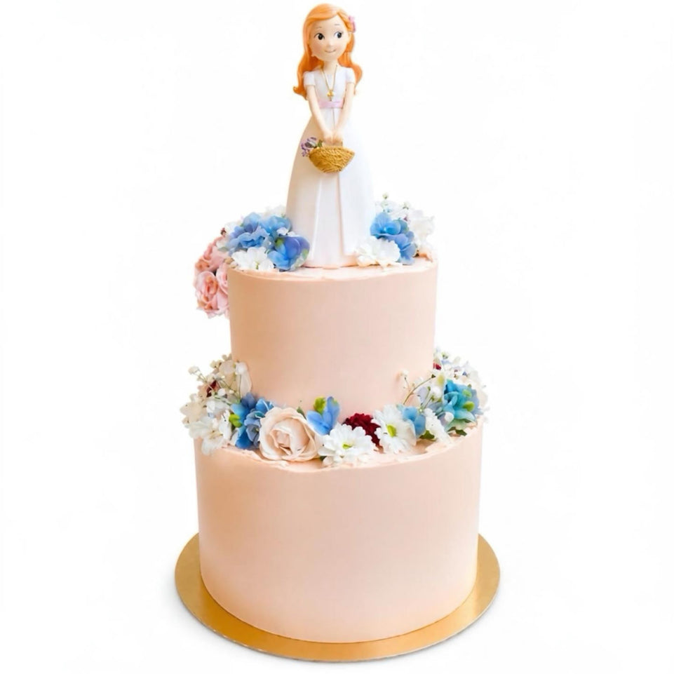 TARTA DE COMUNIÓN CLÁSICA XL CON FLORES