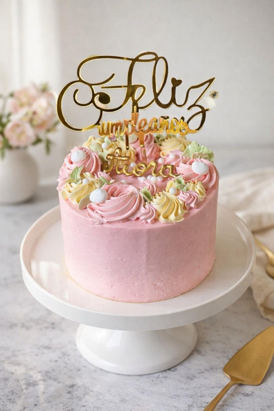 TARTA CUMPLEAÑOS ROSA